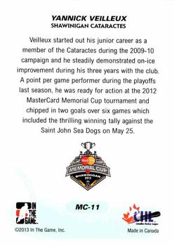 2012-13 In The Game Heroes and Prospects - Memorial Cup #MC-11 Yannick Veilleux Back