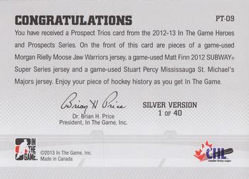 2012-13 In The Game Heroes and Prospects - Prospects Trios Jerseys #PT-09 Morgan Rielly / Matt Finn / Stuart Percy Back