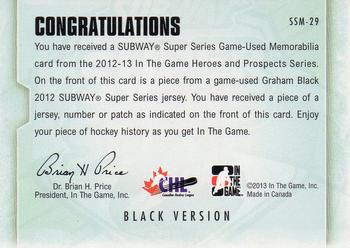 2012-13 In The Game Heroes and Prospects - Subway Super Series Jersey #SSM-29 Graham Black Back