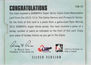 2012-13 In The Game Heroes and Prospects - Subway Super Series Jersey Silver #SSM-42 Ryan Murray Back