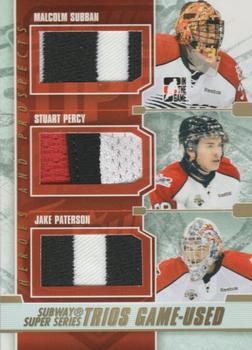2012-13 In The Game Heroes and Prospects - Subway Super Series Trios Jerseys Gold #SST-02 Malcolm Subban / Stuart Percy / Jake Paterson Front