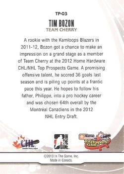 2012-13 In The Game Heroes and Prospects - Top Prospects #TP-03 Tim Bozon Back