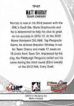 2012-13 In The Game Heroes and Prospects - Top Prospects #TP-07 Matt Murray Back