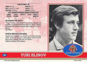 1991-92 Future Trends Canada ’72 #34 Yuri Blinov Back