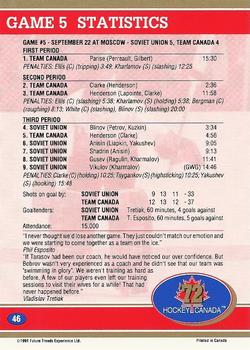1991-92 Future Trends Canada ’72 #46 ...Ready To Win / Game 5 Statistics Back