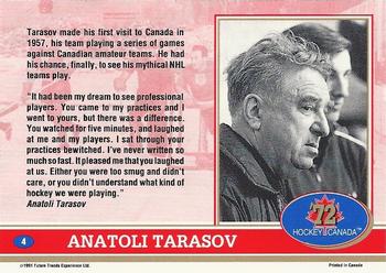 1991-92 Future Trends Canada ’72 #4 The Patriarch / Anatoli Tarasov Back
