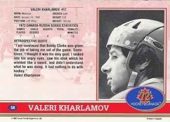 1991-92 Future Trends Canada ’72 #58 Valeri Kharlamov Back