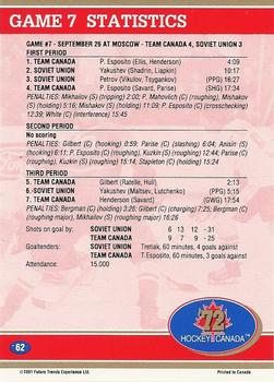 1991-92 Future Trends Canada ’72 #62 One More To Go / Game 7 Statistics Back