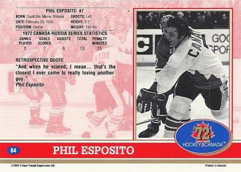 1991-92 Future Trends Canada ’72 #84 Phil Esposito Back