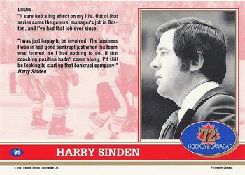 1991-92 Future Trends Canada ’72 #94 Harry Sinden Back