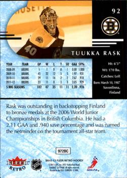 2012-13 Fleer Retro #92 Tuukka Rask Back