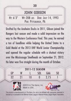 2012-13 In The Game Between The Pipes #30 John Gibson Back