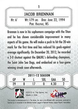 2012-13 In The Game Between The Pipes #1 Jacob Brennan Back