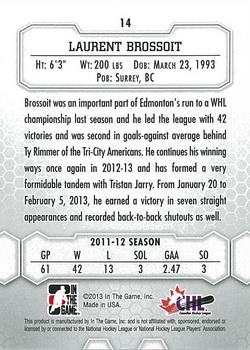 2012-13 In The Game Between The Pipes #14 Laurent Brossoit Back