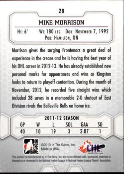 2012-13 In The Game Between The Pipes #28 Mike Morrison Back