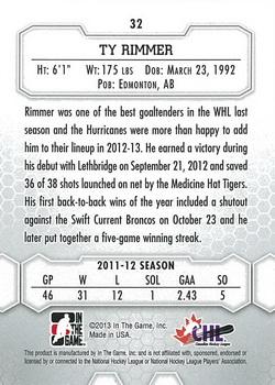 2012-13 In The Game Between The Pipes #32 Ty Rimmer Back