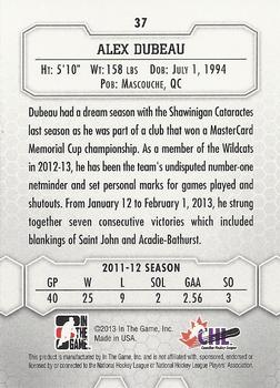 2012-13 In The Game Between The Pipes #37 Alex Dubeau Back