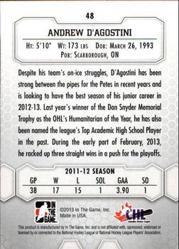 2012-13 In The Game Between The Pipes #48 Andrew D'Agostini Back