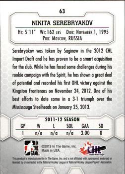 2012-13 In The Game Between The Pipes #63 Nikita Serebryakov Back