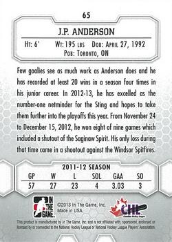 2012-13 In The Game Between The Pipes #65 J.P. Anderson Back