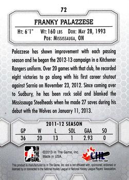 2012-13 In The Game Between The Pipes #72 Franky Palazzese Back