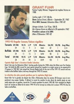 1993-94 High Liner Greatest Goalies #3 Grant Fuhr Back
