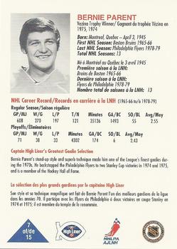 1993-94 High Liner Greatest Goalies #7 Bernie Parent Back