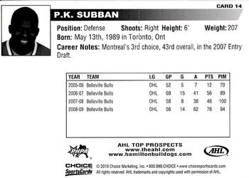 2009-10 Choice AHL Top Prospects #14 P.K. Subban Back