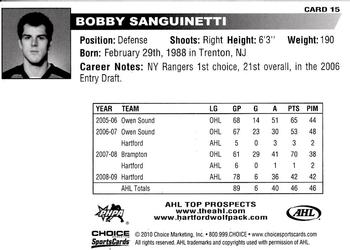 2009-10 Choice AHL Top Prospects #15 Bobby Sanguinetti Back