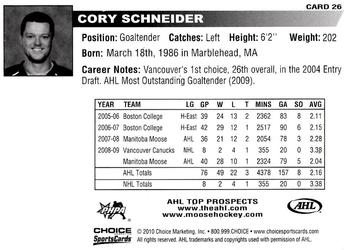 2009-10 Choice AHL Top Prospects #26 Cory Schneider Back