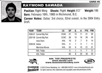 2009-10 Choice AHL Top Prospects #45 Raymond Sawada Back