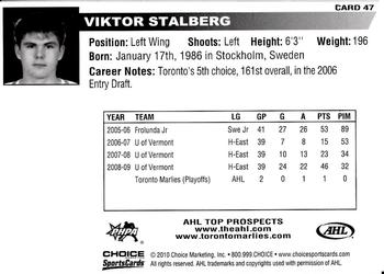 2009-10 Choice AHL Top Prospects #47 Viktor Stalberg Back