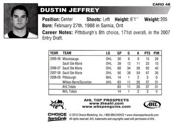 2009-10 Choice AHL Top Prospects #48 Dustin Jeffrey Back