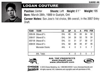 2009-10 Choice AHL Top Prospects #49 Logan Couture Back