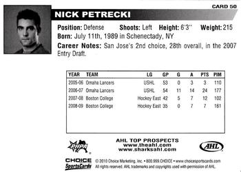 2009-10 Choice AHL Top Prospects #50 Nick Petrecki Back