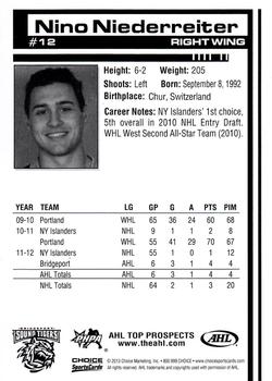 2012-13 Choice AHL Top Prospects #12 Nino Niederreiter Back