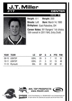 2012-13 Choice AHL Top Prospects #17 J.T. Miller Back