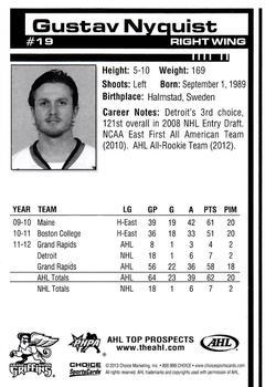2012-13 Choice AHL Top Prospects #19 Gustav Nyquist Back
