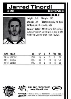 2012-13 Choice AHL Top Prospects #22 Jarred Tinordi Back