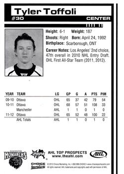 2012-13 Choice AHL Top Prospects #30 Tyler Toffoli Back