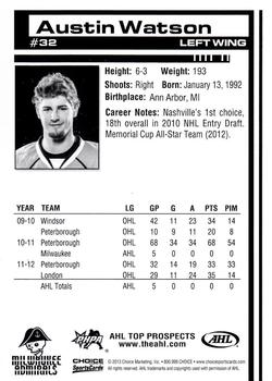 2012-13 Choice AHL Top Prospects #32 Austin Watson Back
