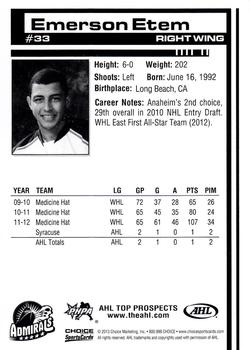 2012-13 Choice AHL Top Prospects #33 Emerson Etem Back