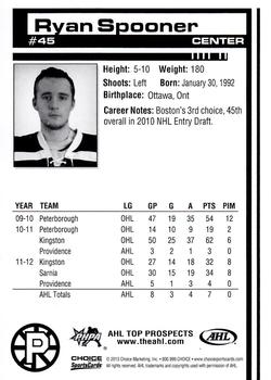 2012-13 Choice AHL Top Prospects #45 Ryan Spooner Back