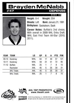 2012-13 Choice AHL Top Prospects #47 Brayden McNabb Back