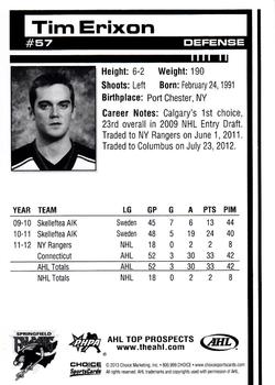 2012-13 Choice AHL Top Prospects #57 Tim Erixon Back