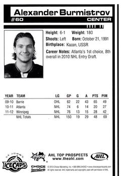 2012-13 Choice AHL Top Prospects #60 Alex Burmistrov Back