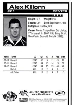 2012-13 Choice AHL Top Prospects #61 Alex Killorn Back