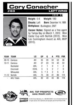 2012-13 Choice AHL Top Prospects #63 Cory Conacher Back