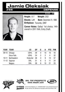 2012-13 Choice AHL Top Prospects #66 Jamie Oleksiak Back