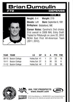 2012-13 Choice AHL Top Prospects #72 Brian Dumoulin Back